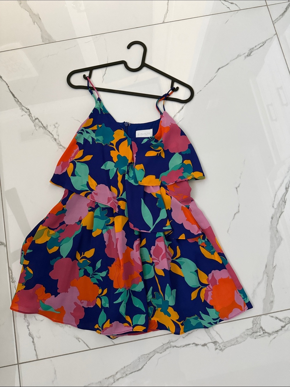 Floral Tiered Navy Blue Short Dress Women